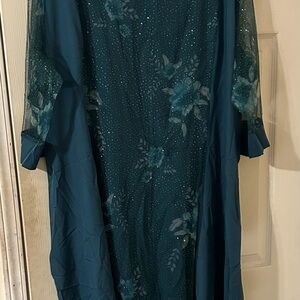 Elegant Teal Floral Midi Dress